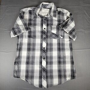 Point Zero Black And White Plaid Button Up Short Sleeve Shirt LG